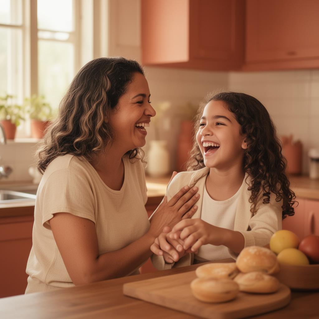 Mãe e filha reconectadas conversando