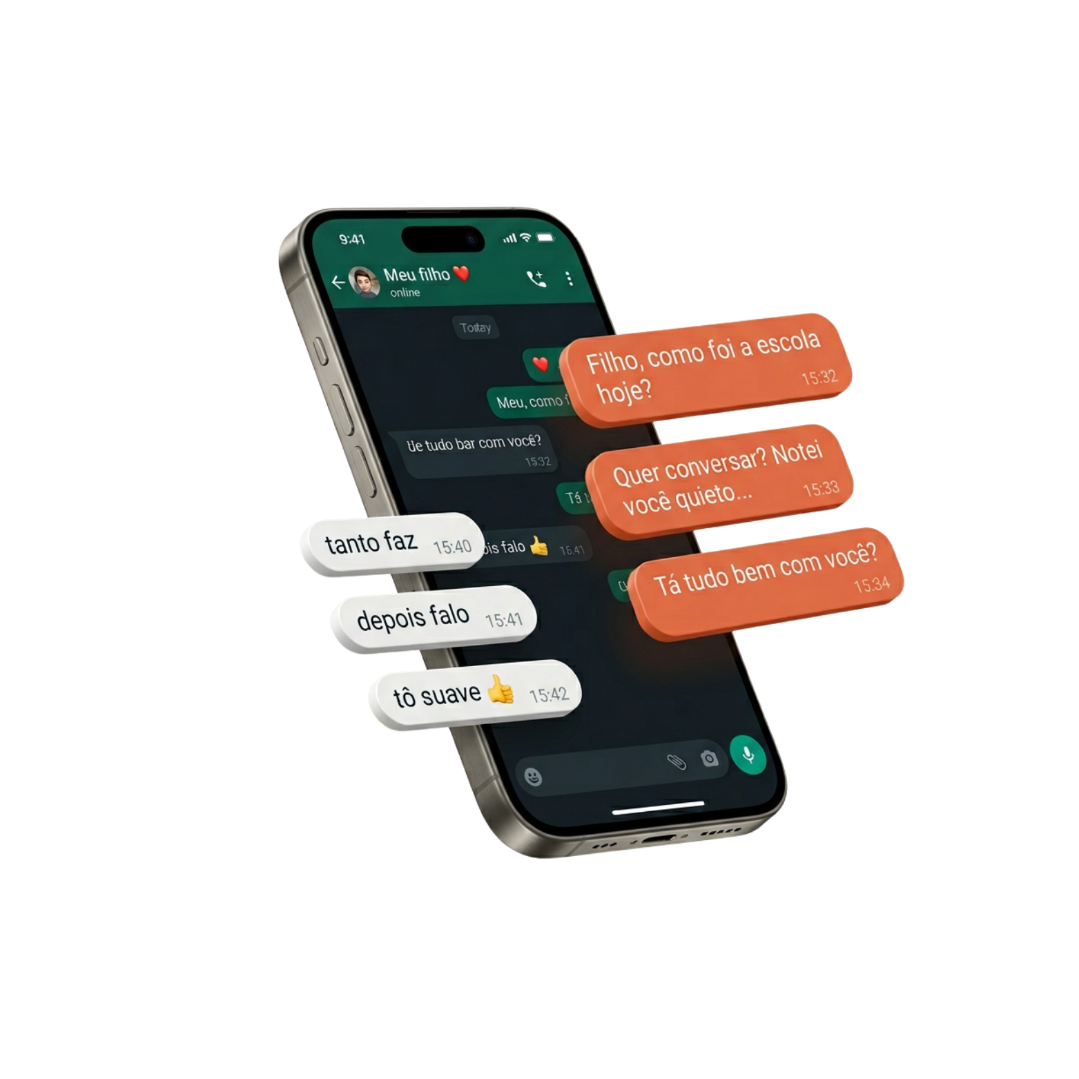 iPhone com conversa de WhatsApp entre pai e filho adolescente